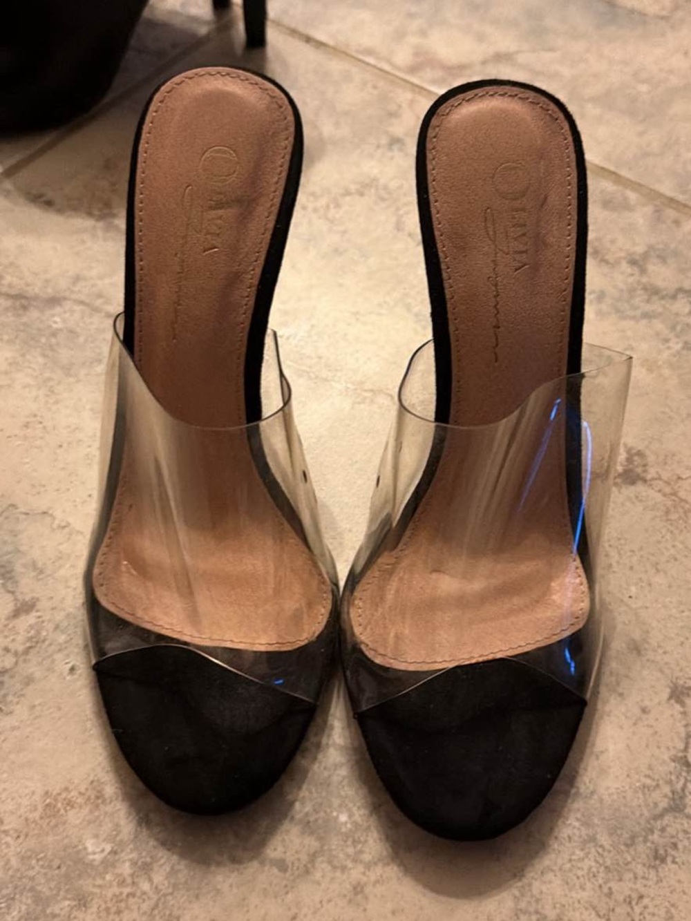 Clear Strap Black Slide Sandals - , Women
